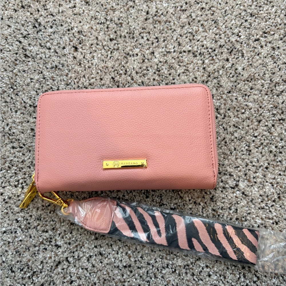 Blush Pink Wristlet with Patterned Strap